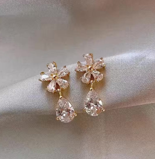Floral Rhinestone Drop Earrings