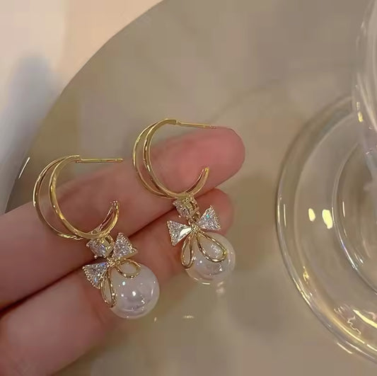 Pearly Bow Drop Earrings