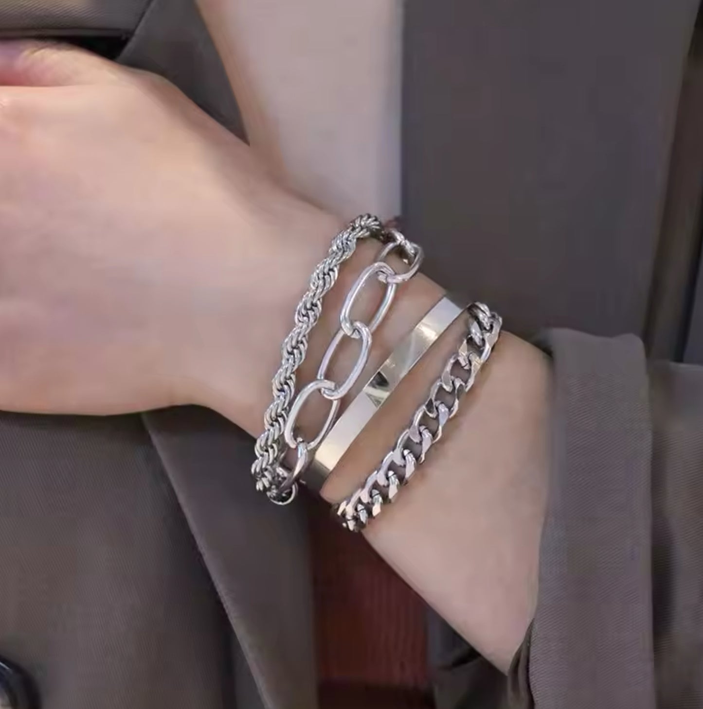 Silver Chain Bangles Set