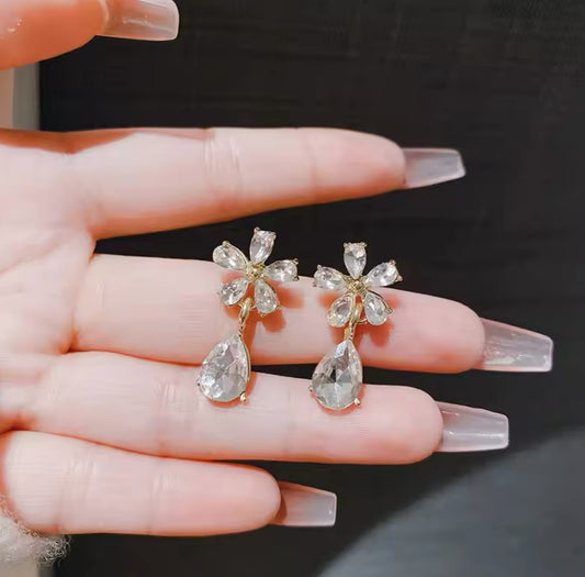 Floral Rhinestone Drop Earrings