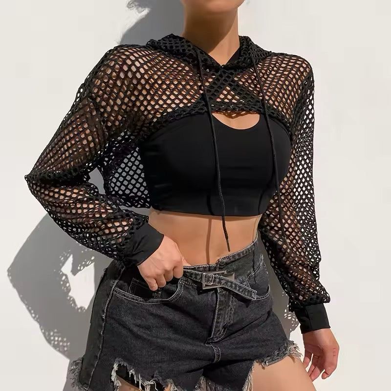Mesh Cropped Hoodie