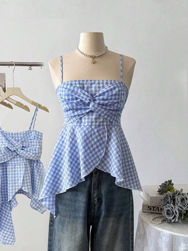 Blue Chequered Cami Top