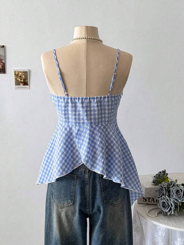 Blue Chequered Cami Top