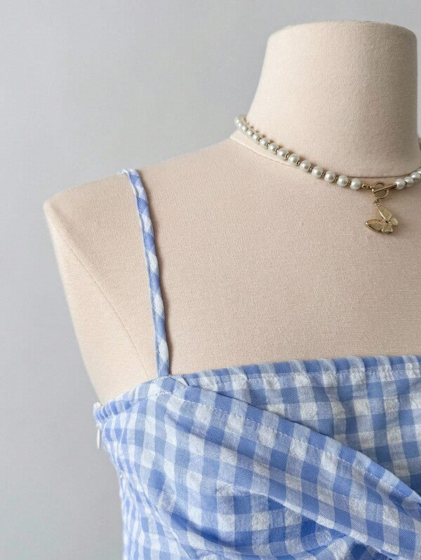 Blue Chequered Cami Top
