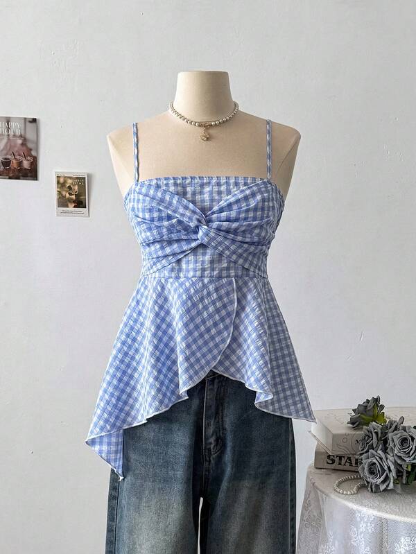 Blue Chequered Cami Top
