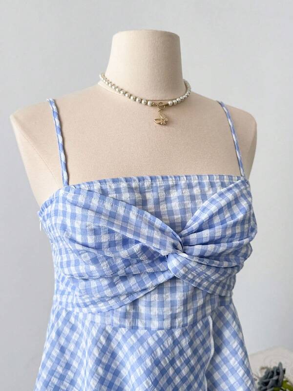 Blue Chequered Cami Top