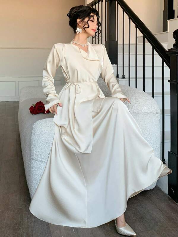 Satin Dress and Wrap Set