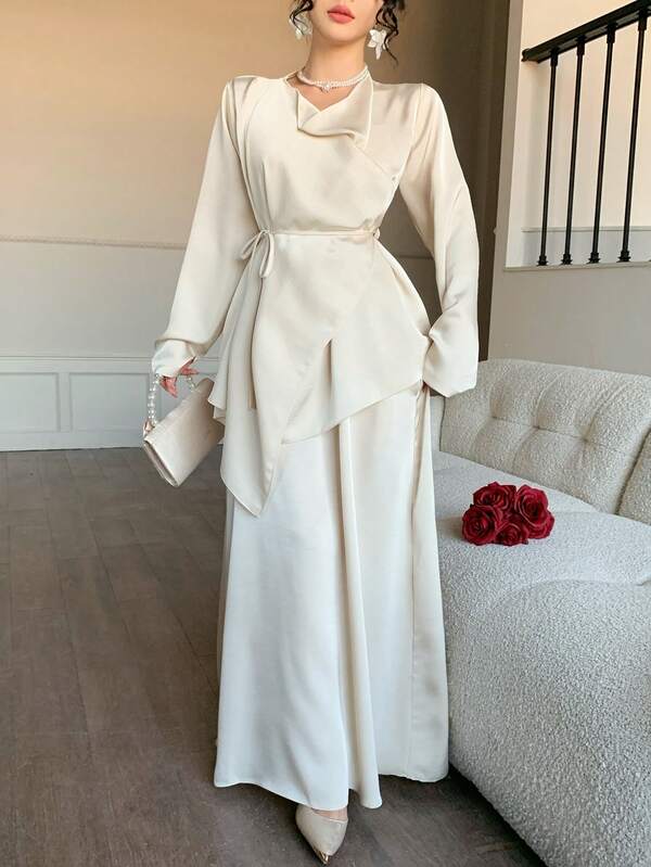 Satin Dress and Wrap Set