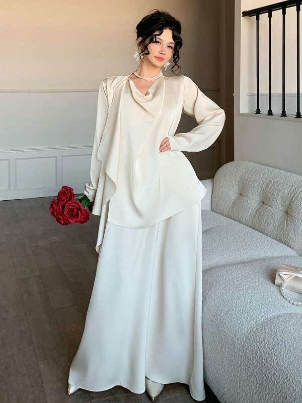 Satin Dress and Wrap Set