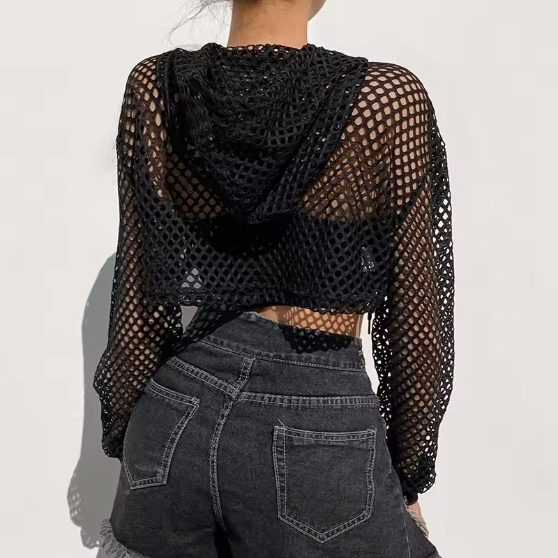 Mesh Cropped Hoodie