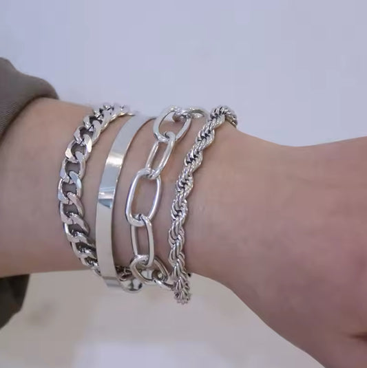 Silver Chain Bangles Set