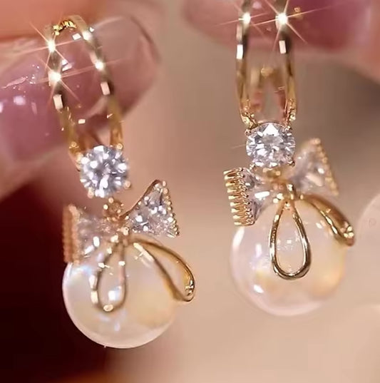 Pearly Bow Drop Earrings